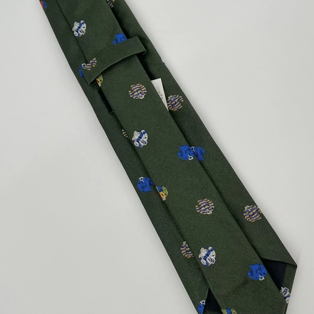 J. Crew Men's Rugby Pattern 100% Silk Tie Green Ludlow English Hand Stitched USA